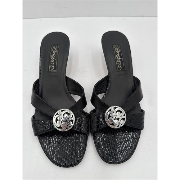 Vtg Brighton Maui Mules Sandals Black Open Toe Concho Italy 6 1/2 M - Picture 2 of 7